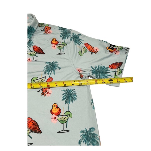Waggle‎ Golf Polo Men's L Blue Margarita Birds All-Over Print Shirt - Picture 9 of 12